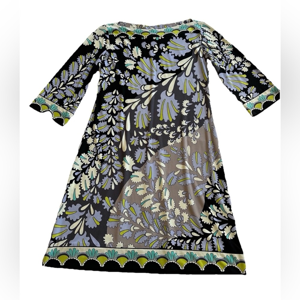 Donna Morgan Artsy Psychedelic Mod Shift Dress-Women’s 12-Stretchy 3/4 Sleeve